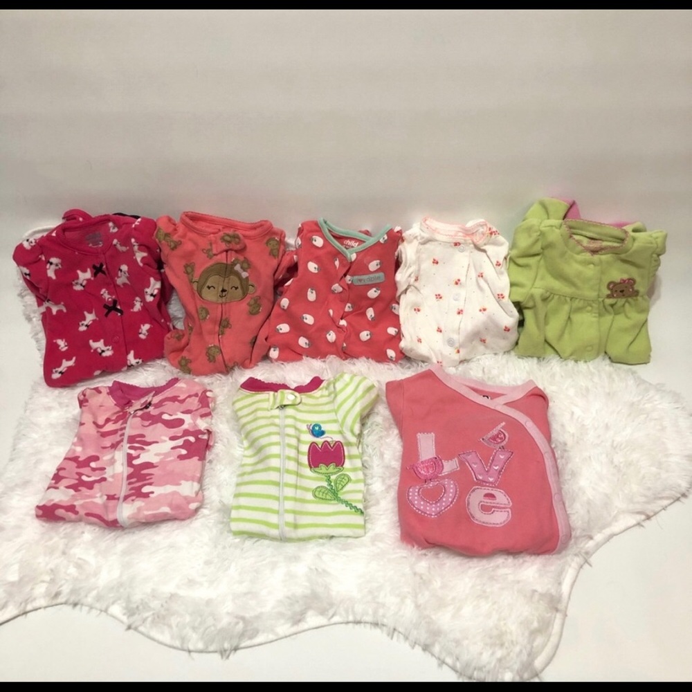 8 newborn zip up sleepers baby girl